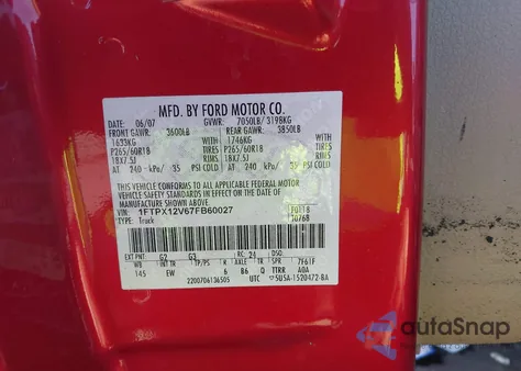 2007 Ford F-150 Lariat/Stx/Xl/Xlt from USA, damaged, VIN 1FTPX12V67FB60027